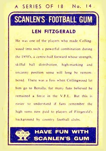 1963 Scanlens VFL #14 Len Fitzgerald Back